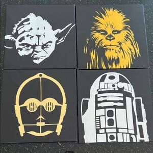 Artissimo Metallic Star Wars Yoda, Chewbacca, C-3PO, and R2-D2 Canvas Art